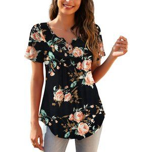 NEW a.Jesdani Womens Plus Size Tunic Short Sleeve Casual Floral Henley Shirt 3XL